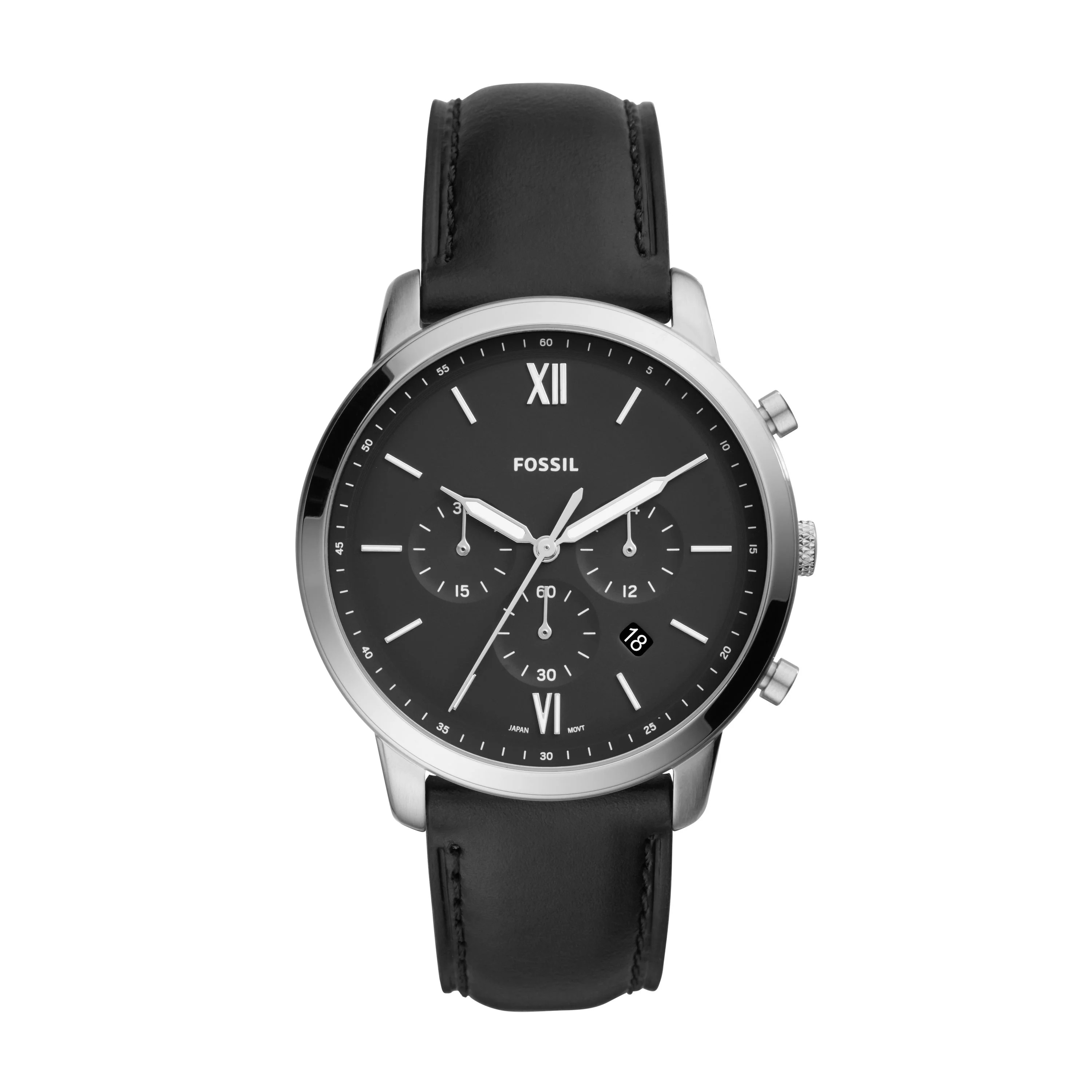 Fossil Men's Neutra Chronograph Black Leather Watch FS5452 - Walmart.com | Walmart (US)