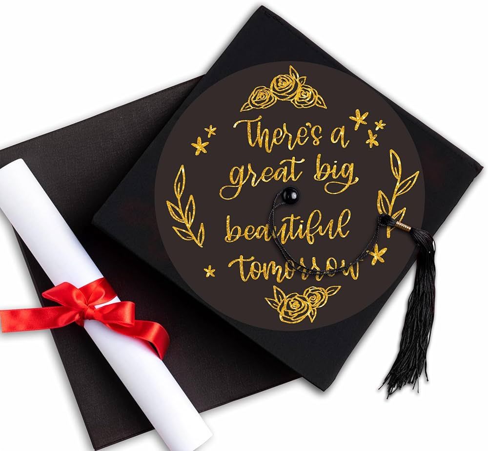 9.5" Round Graduation Cap Topper, There's A Great Big Beautiful Tomorrow - Golden Floral Heavy Gr... | Amazon (US)