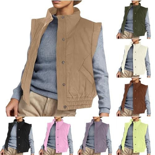 Womens Quilted Down Vest Womens Puffer Vest Cropped Lightweight Button Quilted Vest Jacket Scrunch Sleeveless Padded Gilet Coat with Pockets | Amazon (US)