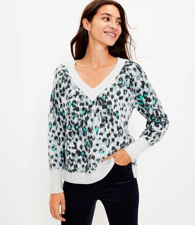 Leopard Print Relaxed V-Neck Sweater | LOFT