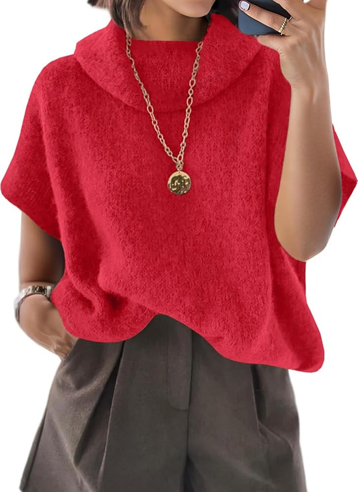 ZDC Womens Oversized Turtleneck Sweaters Short Batwing Sleeve Casual Slouchy Loose Fit Lightweigh... | Amazon (US)