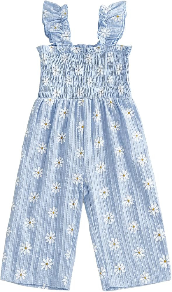 Toddler Baby Girl Summer Clothes Ruffle Sleeveless Smocked Romper One Piece Jumpsuit Suspender Pa... | Amazon (US)