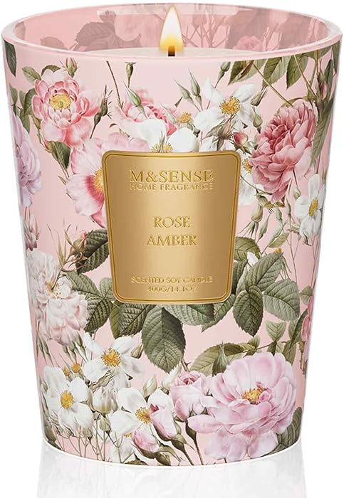 M&SENSE Rose Amber Scented Natural Soy Wax Candle, 14.1oz 60 Hours Long Lasting Slow Burning Cand... | Amazon (US)
