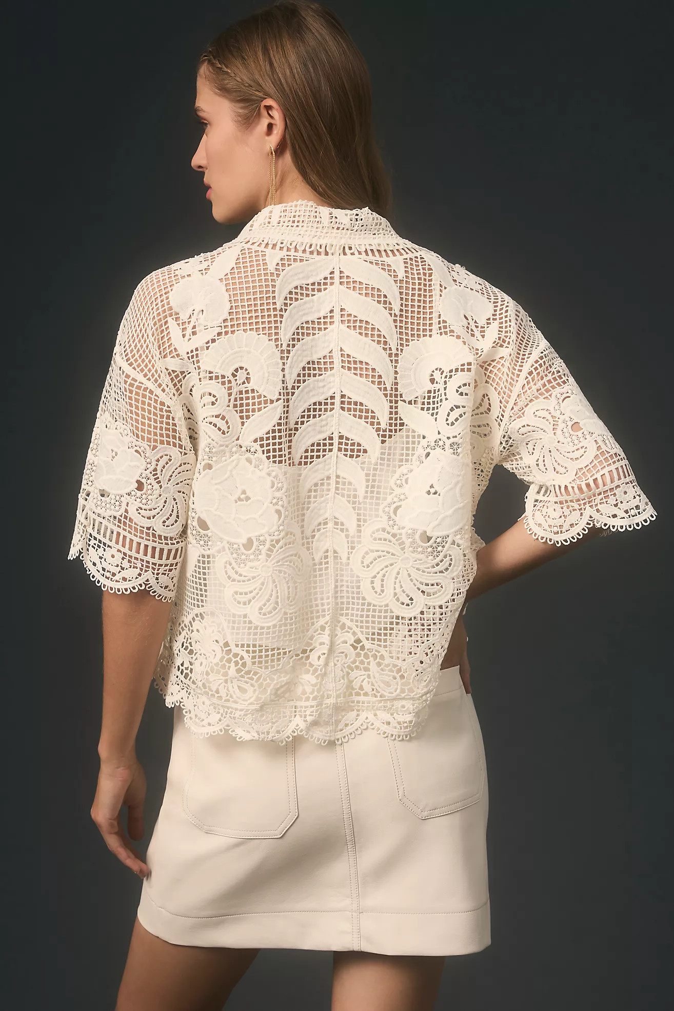 Farm Rio x Anthropologie Short-Sleeve Lace Buttondown Shirt | Anthropologie (US)
