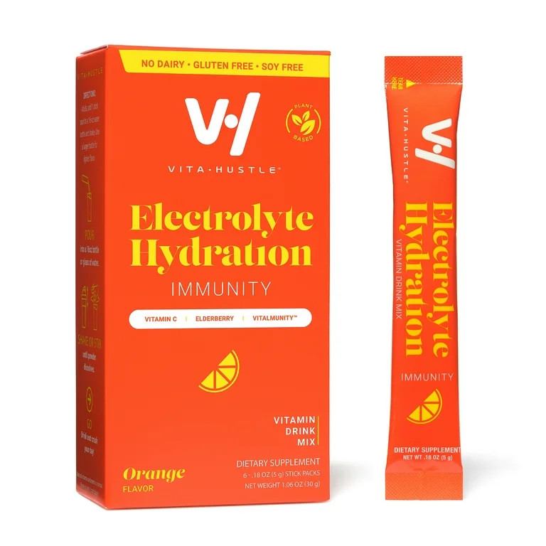 VitaHustle Electrolyte Hydration Powder Packet Drink Mix, Immunity, Orange, 6 Count | Walmart (US)
