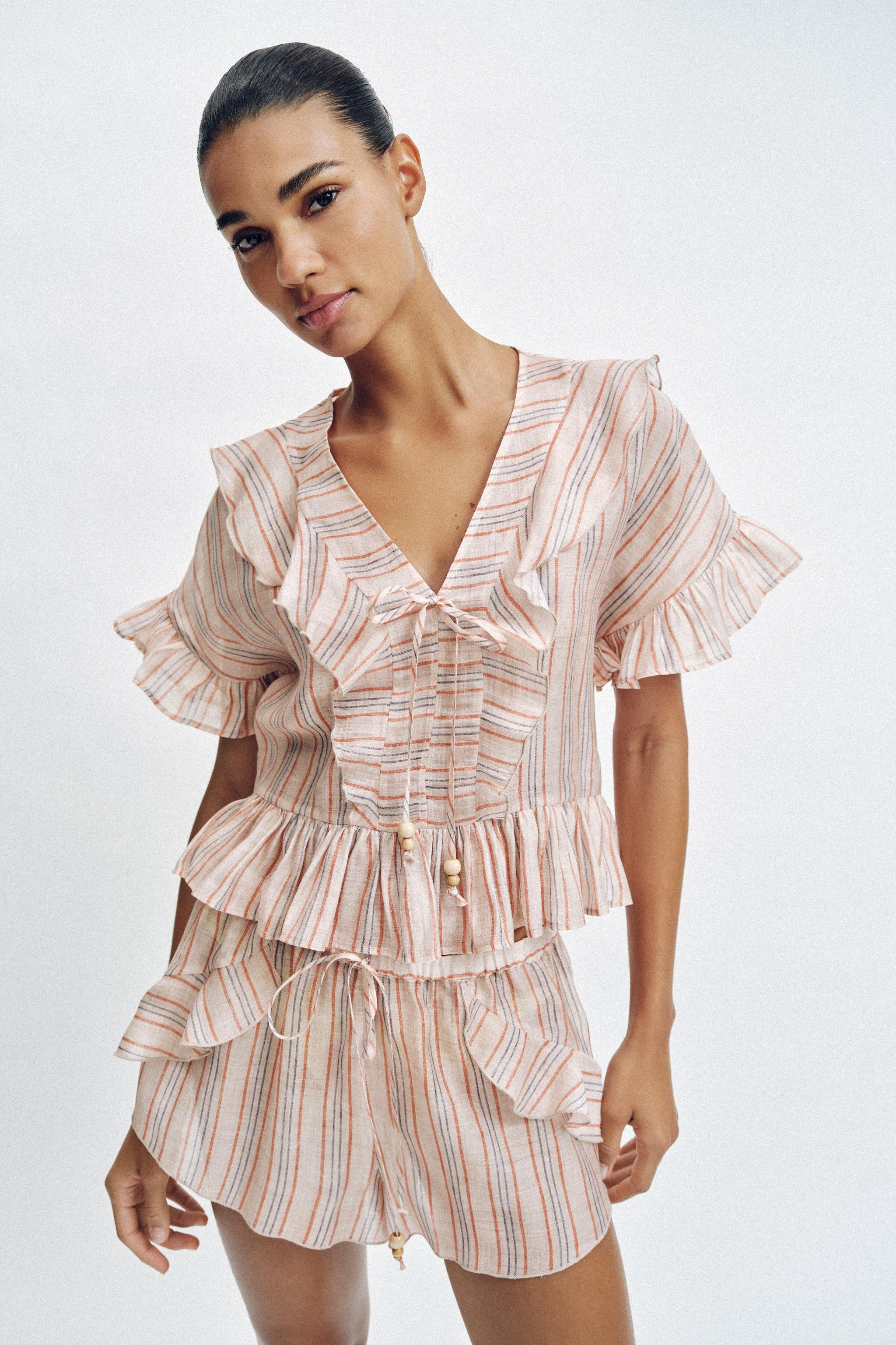 STRIPED SHORTS WITH RUFFLES | Zara UK