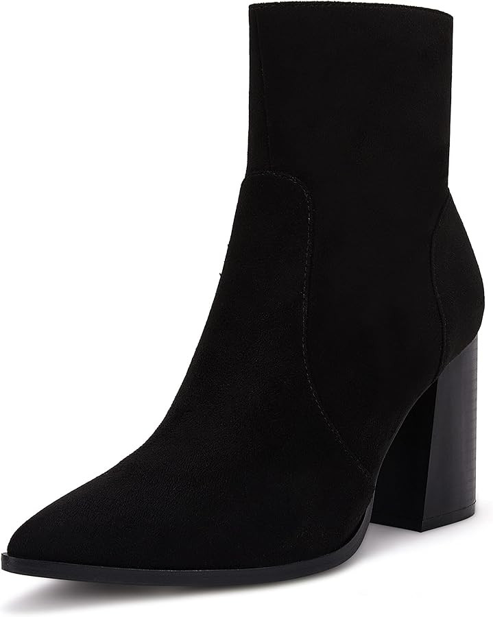 Ermonn Womens Pointed Toe High Heels Ankle Boots Zipper Block Chunky Heel Knit Elastic Fall Winte... | Amazon (US)