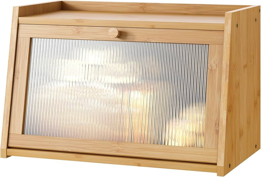 Bread Box for Kitchen Counter, Large Bamboo Bread Storage Container with Wavy Arcylic Transparent... | Amazon (US)