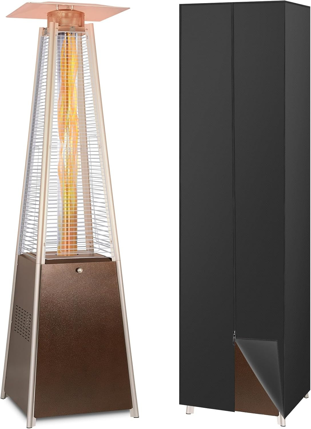 Hykolity Pyramid Patio Heater, 48000 BTU Glass Tube Propane Patio Heater with Wheels and Cover, O... | Amazon (US)