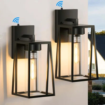 13.3'' 1-light Dusk To Dawn Outdoor Wall Light Sconce With Matte Black Finish & Cylinder Clear Glass Shade | Wayfair North America