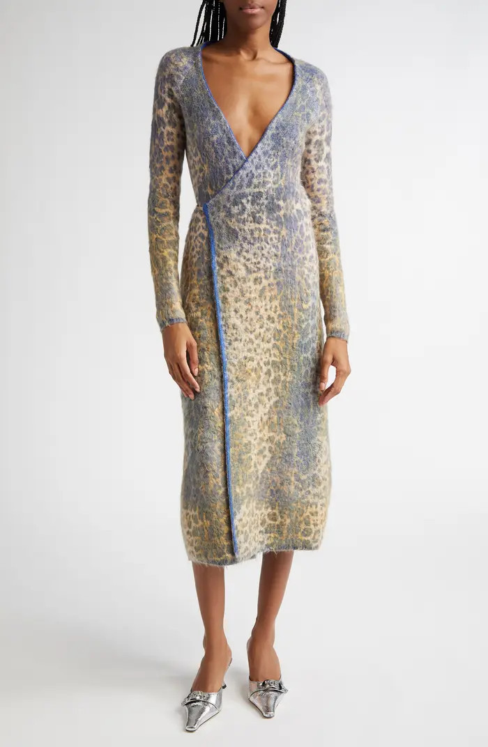 DIESEL® M-Sofocle Leopard Print Long Sleeve Midi Wrap Sweater Dress | Nordstrom | Nordstrom