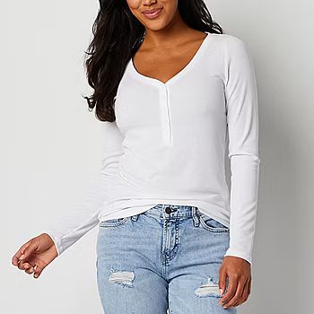 a.n.a Womens Ribbed Henley Neck Long Sleeve T-Shirt | JCPenney