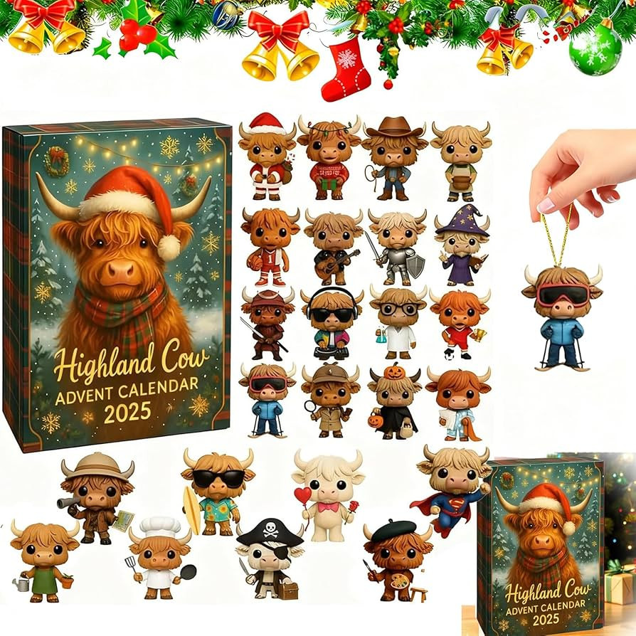 Highland Cow Advent Calendar 2025, 24 Days Christmas Countdown Calendar with Mini Highland Cow Fi... | Amazon (US)