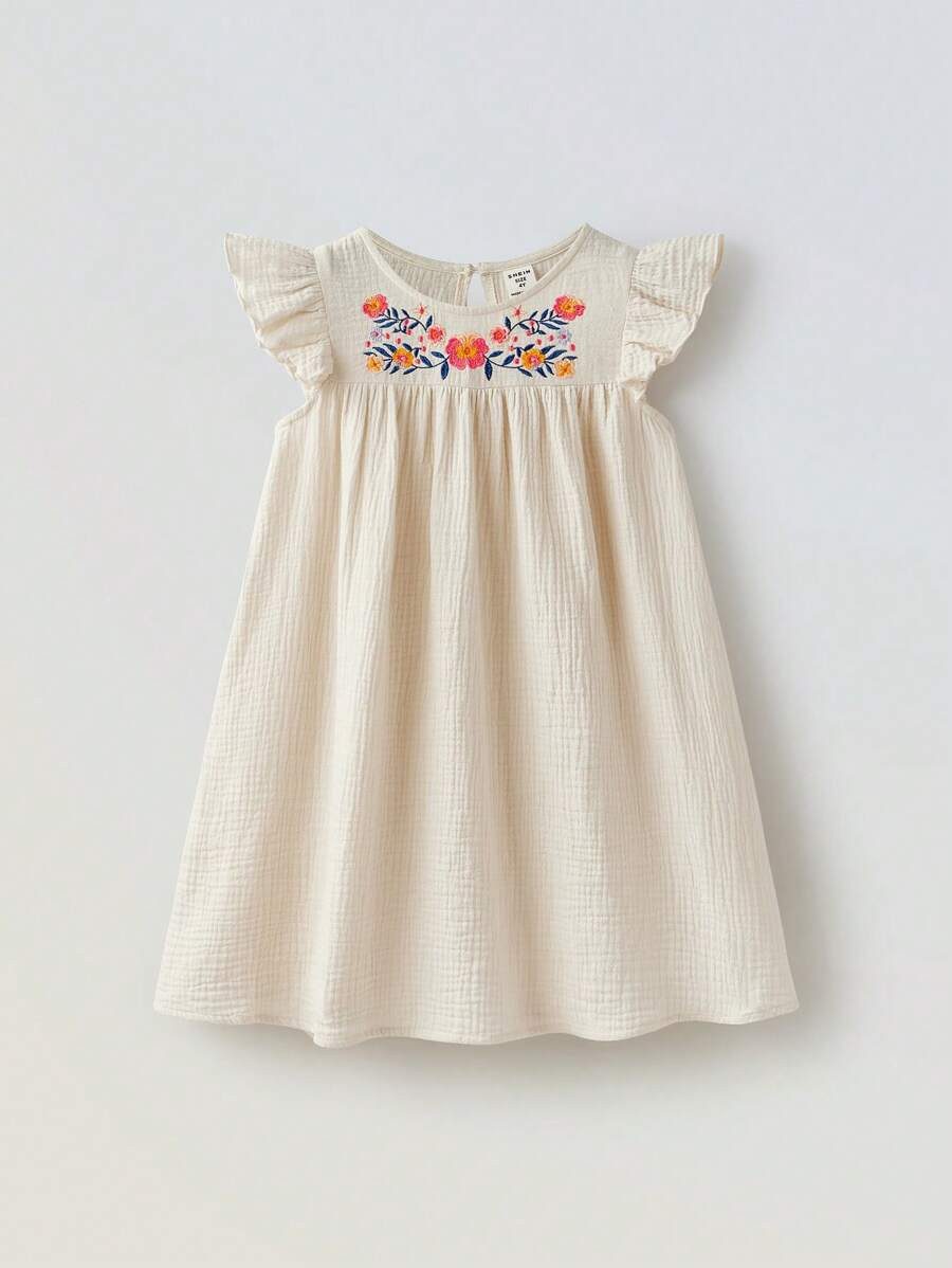 Maija Young Girl Loose Casual Round Neck Floral Print Short Cap Sleeve Mini Dress | SHEIN