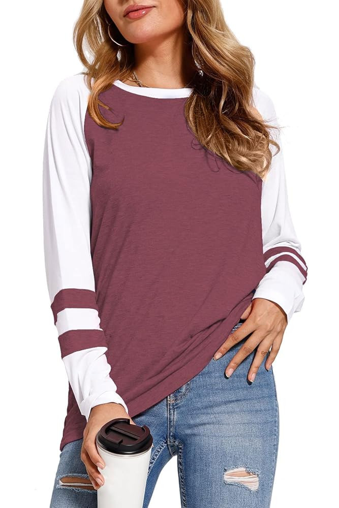 Womens Tops Long Sleeve Shirts for Women Casual Loose Tees Classic Tshirts Fall Clothes | Amazon (US)