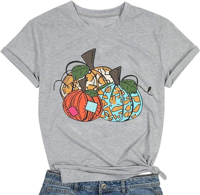 LOTUCY Halloween Women T Shirt Pumpkin Letter Printed Summer Tee Top Casual Short Sleeve Cotton C... | Amazon (US)