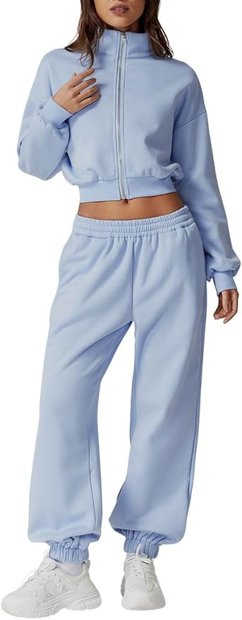 QINSEN Womens 2 Piece Oufits Full Zip Jacket Long Sleeve Sweatsuits Fleece Lounge Tracksuit with ... | Amazon (US)