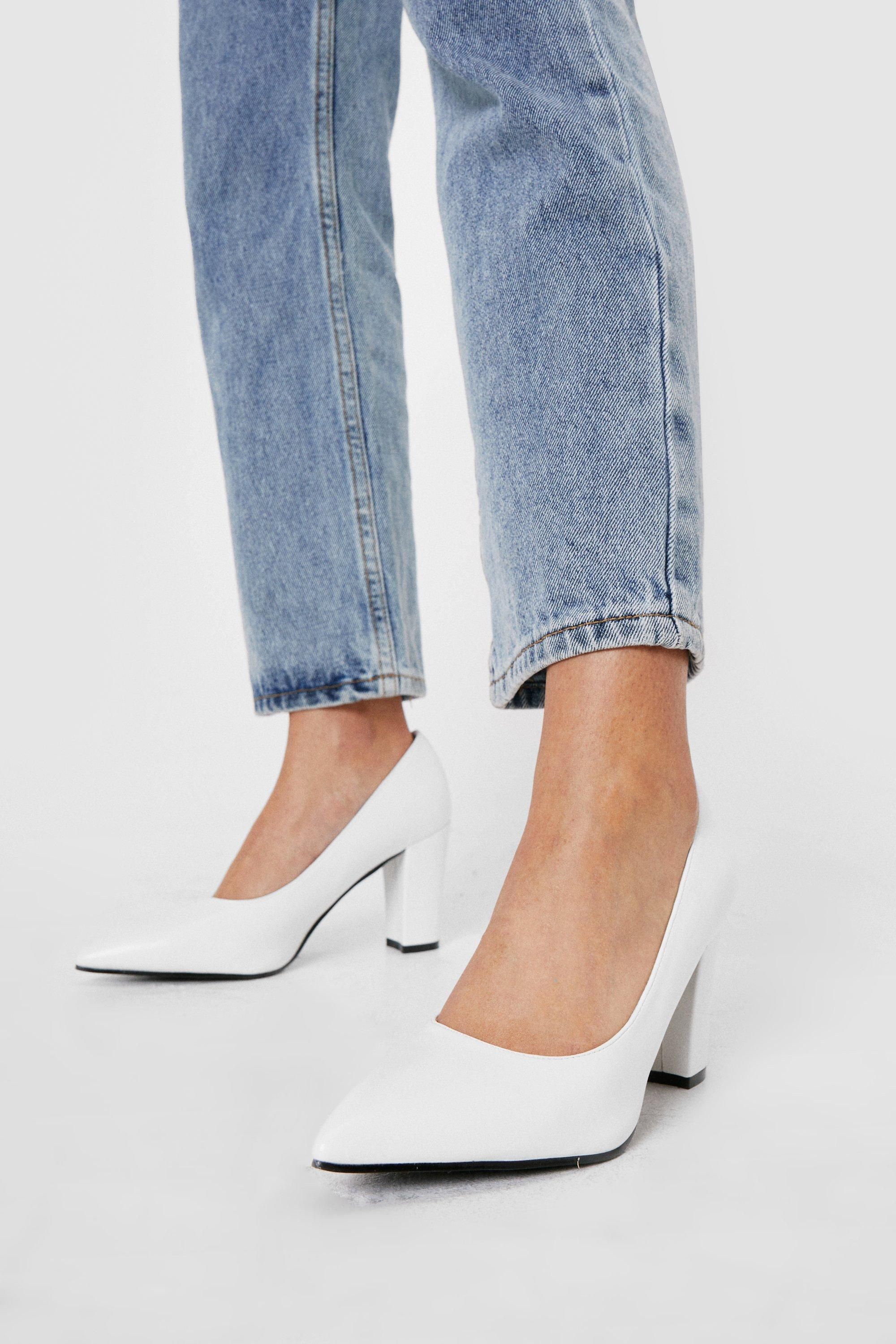 Pointed Faux Leather Block Heeled Court Shoes | Nasty Gal (US)