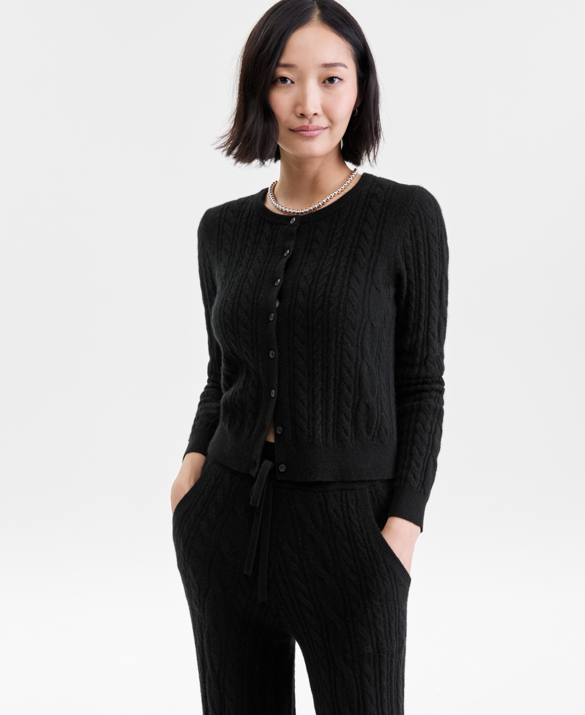 Charter Club Women's 100% Cashmere Cable-Knit Cardigan Sweater, Macy's Exclusive - Classic Black | Macy's