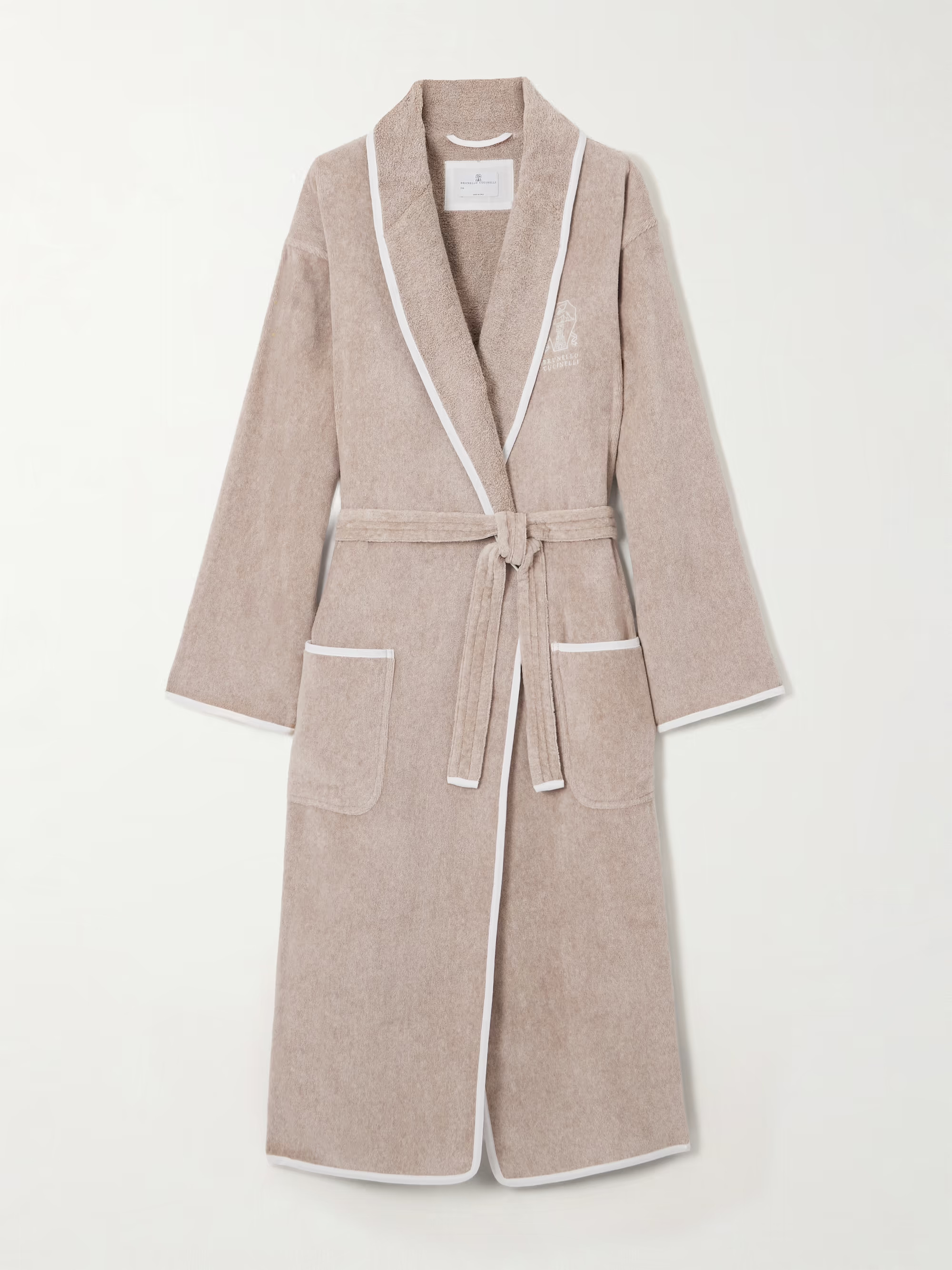 Embroidered linen-trimmed cotton-terry robe | NET-A-PORTER (US)