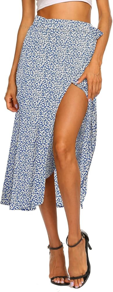 Newchoice Women's Boho Leopard Skirt High Low Split Summer Beach Midi Wrap Skirts | Amazon (US)