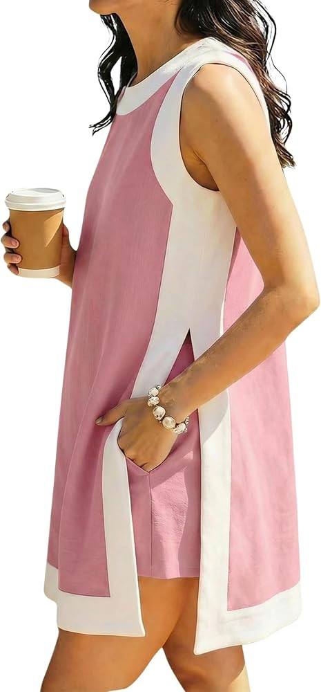 Hooever Women's 2 Piece Sets Casual Color Block Crewneck Short Sleeve Pullover Tops Matching Shor... | Amazon (US)