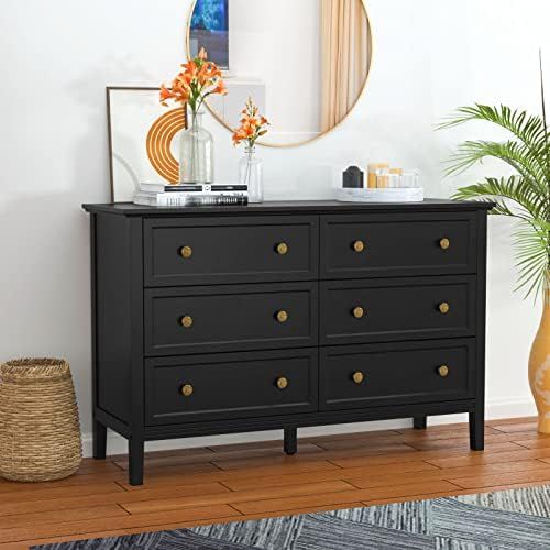 RESOM Black Dresser for Bedroom, 6 Drawer Double Dresser with Metal Handles and Deep Drawers, Woo... | Amazon (US)