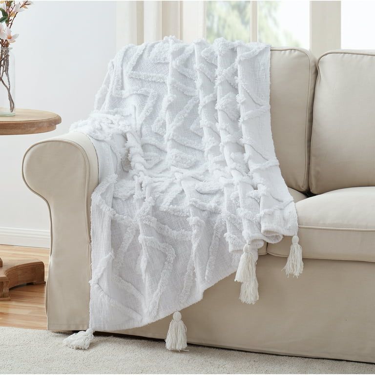 My Texas House Cameron Diamond Cotton Tufted Throw Blanket, White, Standard Throw | Walmart (US)