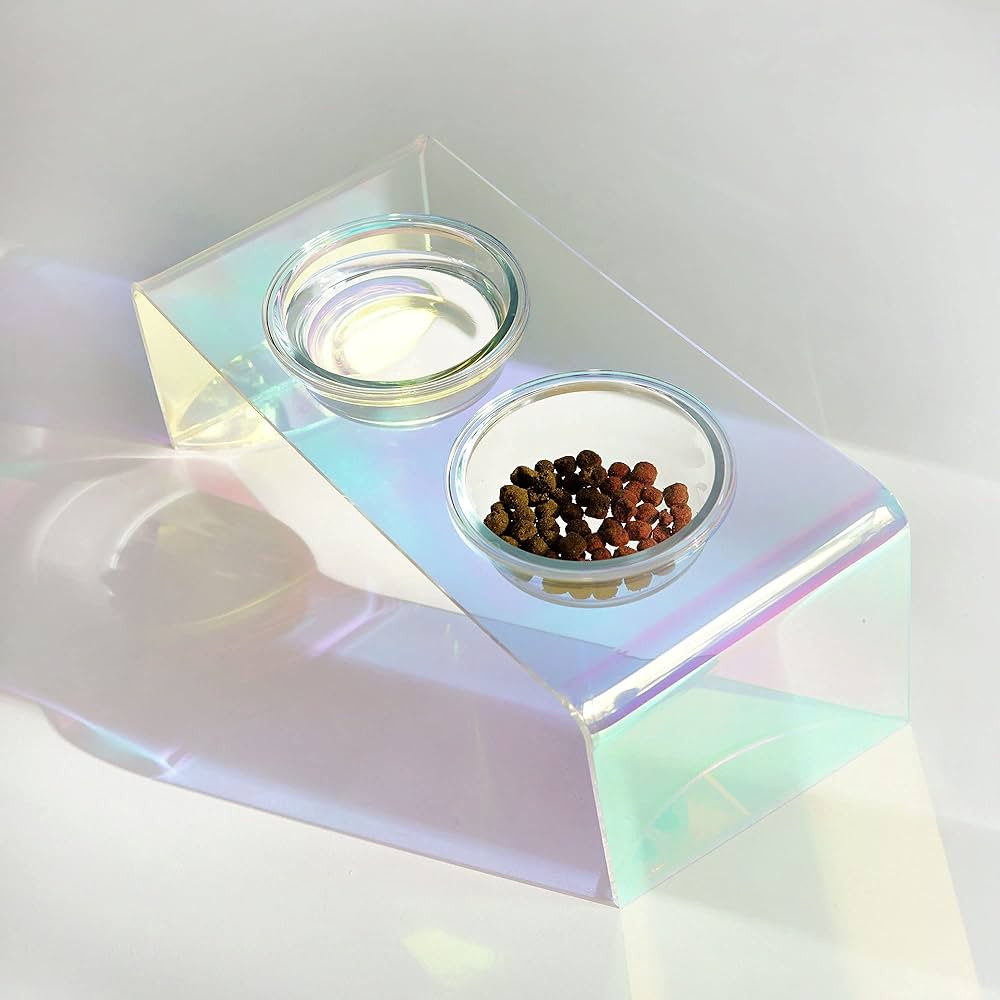 Kamang Holographic Pet Glass Bowl Feeder for Cats and Dogs with 2 Tempered Glass Bowls. Acrylic D... | Amazon (US)