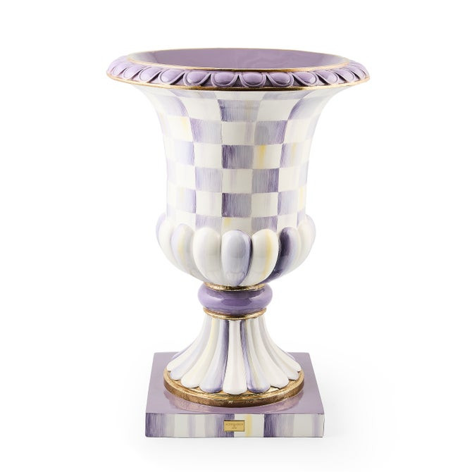 Violet Check Pedestal Urn | MacKenzie-Childs