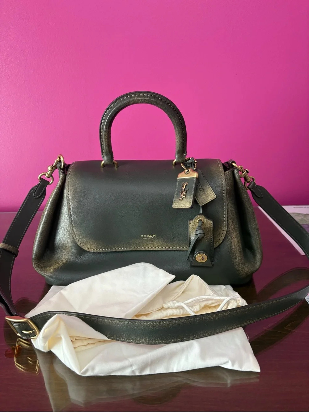 Coach slouchy rogue top handle green loved leather | Poshmark