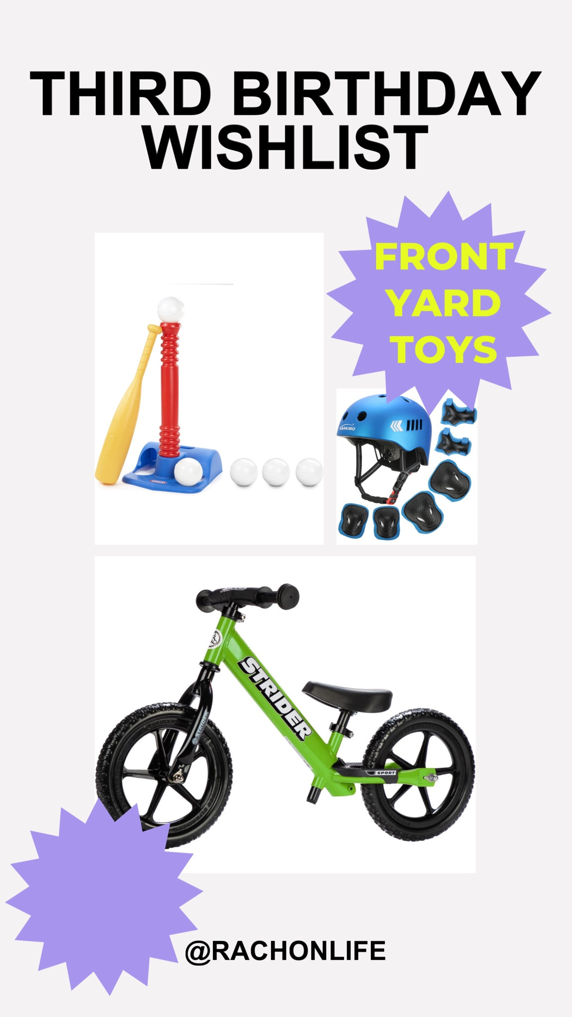 Excited to see our kiddo get out and PLAY this summer! We’re specifically asking for a balance bike + helmet because we are so ready to be a bike family! And who doesn’t love watching a toddler try to hit a ball off a tee 🤣 #rachonlife #momlife #stayathomemom #sahm #sahmlife #yesmom #toddlermom #momofboth #momoftwo #girlmom #millennialmom #gentleparenting #marriedlife 

#LTKActive #LTKKids #LTKGiftGuide
