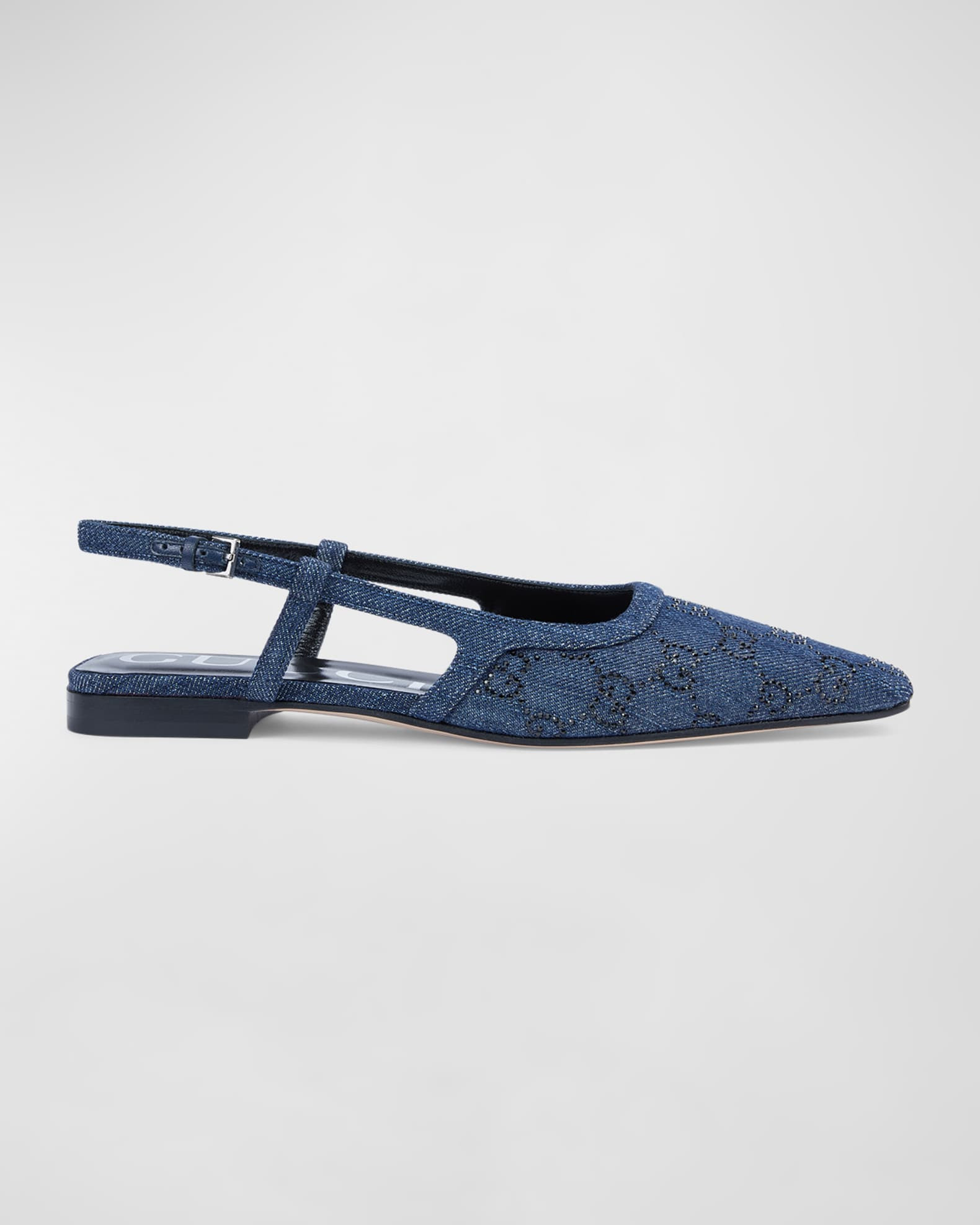 Demi Crystal GG Denim Slingback Ballerina Flats | Neiman Marcus