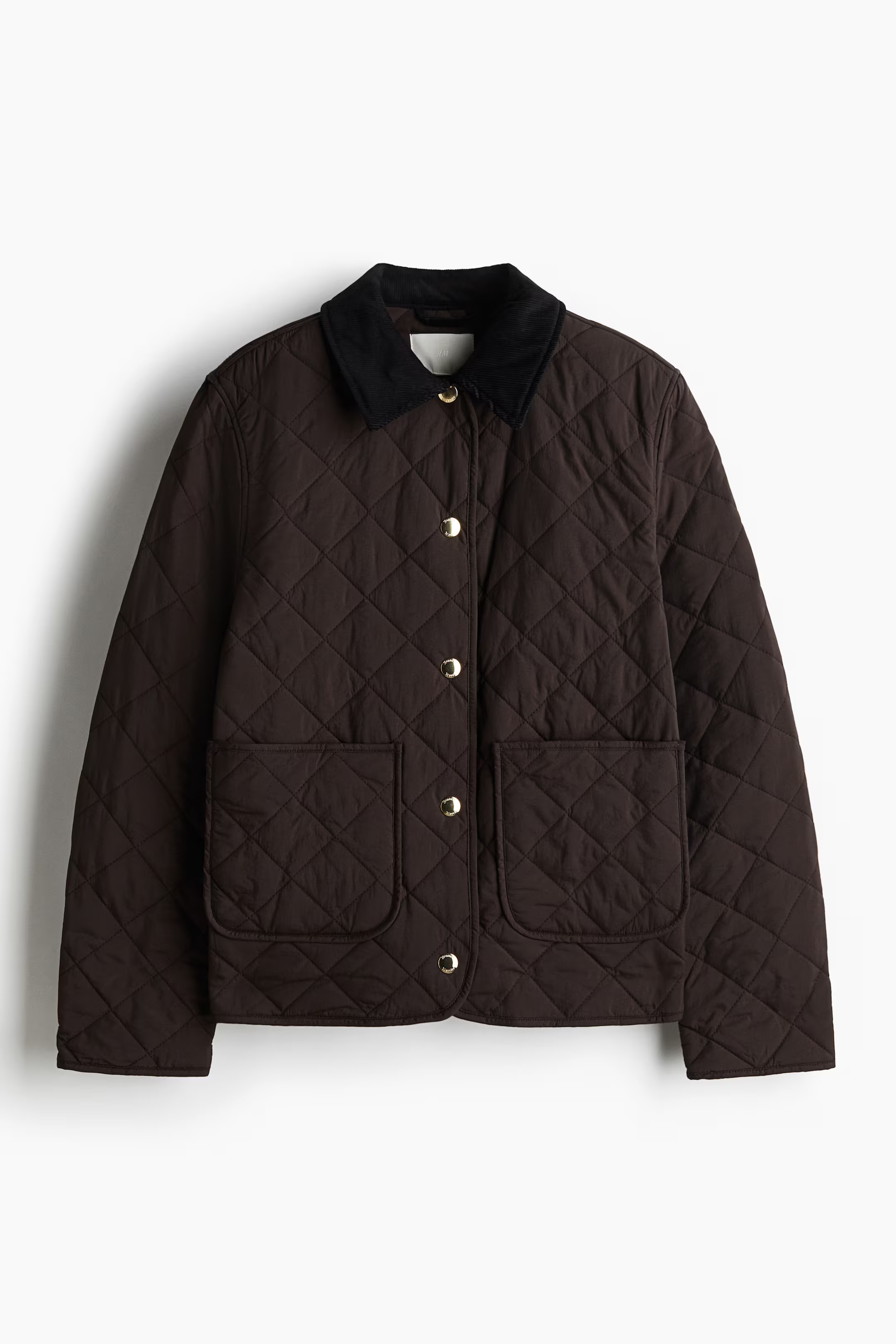 Quilted Jacket with Corduroy Collar - Khaki green - Ladies | H&M US | H&M (US + CA)