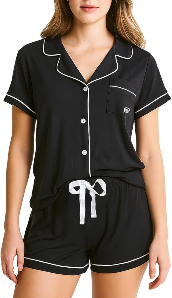 BORN Womens Pajama Sets Shorts, Recycled Stretch Knit Matching PJ Set for Women with Button Down ... | Amazon (US)