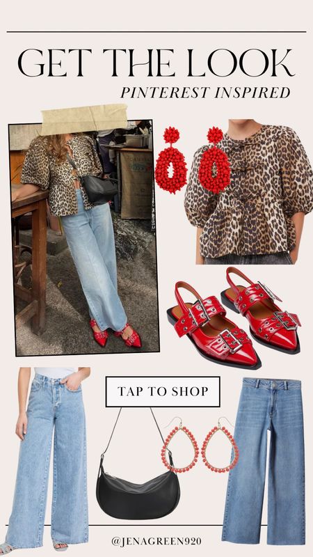 Get The Look | Pinterest Outfit | Spring Outfit | Wide Leg Jeans | Leopard Tie Blouse | Red Buckle Mules

#LTKshoecrush #LTKstyletip #LTKfindsunder100
