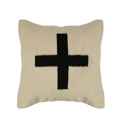 Storied Home Swiss Cross Cotton Wool Throw Pillow, Black and Natural | Target