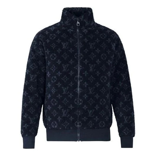 LOUIS VUITTON LV Monogram Jacquard Fleece Zip-Through Jacket Blue | KICKS CREW
