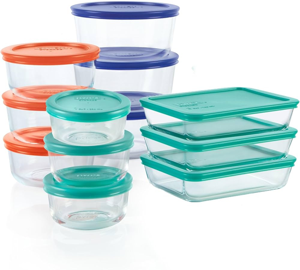 Pyrex Simply Store 12-Pack Mixed Sized Glass Food Storage Set, Round & Rectangular Containers Wit... | Amazon (US)