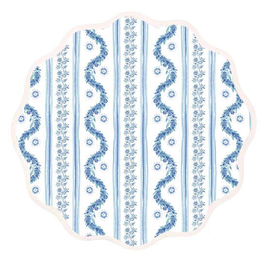 Boxwood Garden Delft Blue Round Placemat | Blue Print