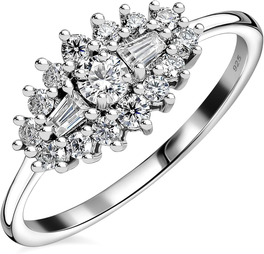 TJC Moissanite Sterling Silver Ring for Women in Platinum & Gold Plated 925 Silver Jewellery Gift... | Amazon (UK)