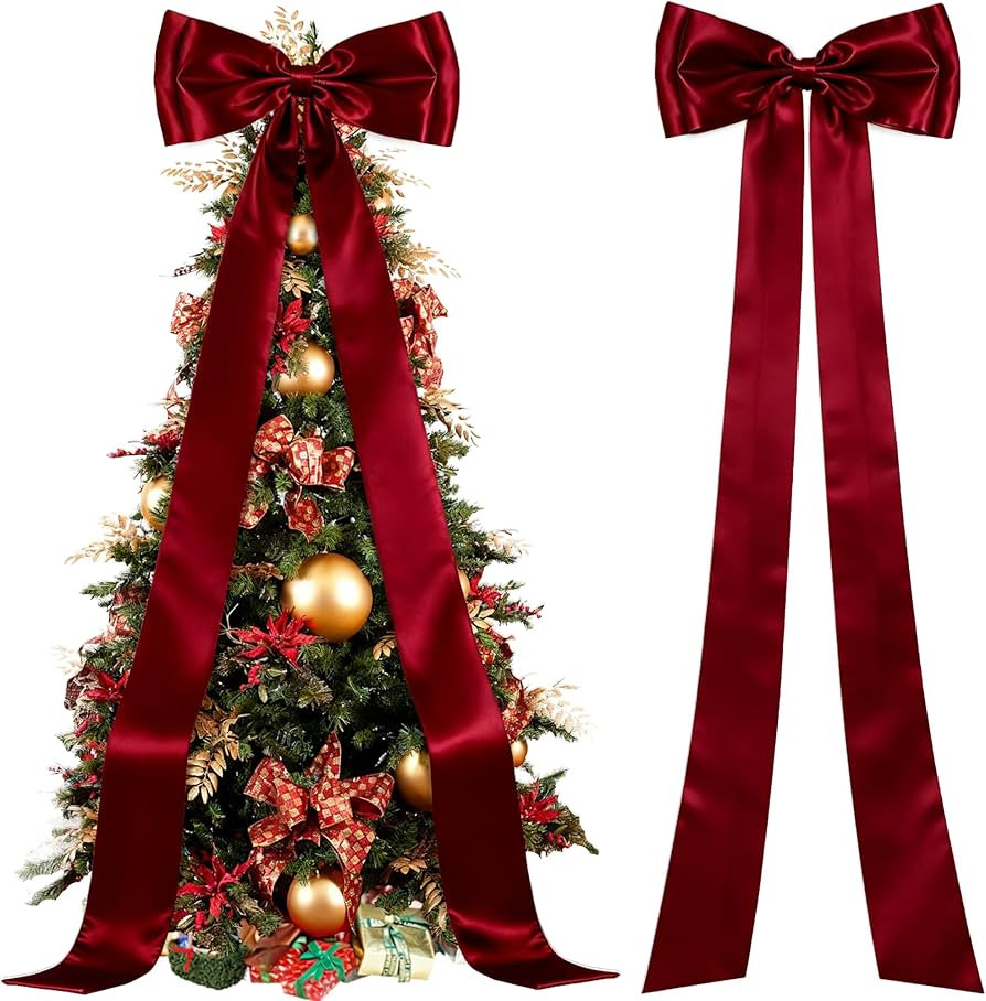Extra Large Christmas Tree Topper Bow 118×28" Double Layer Christmas Bow Giant Satin Bow with Lo... | Amazon (US)