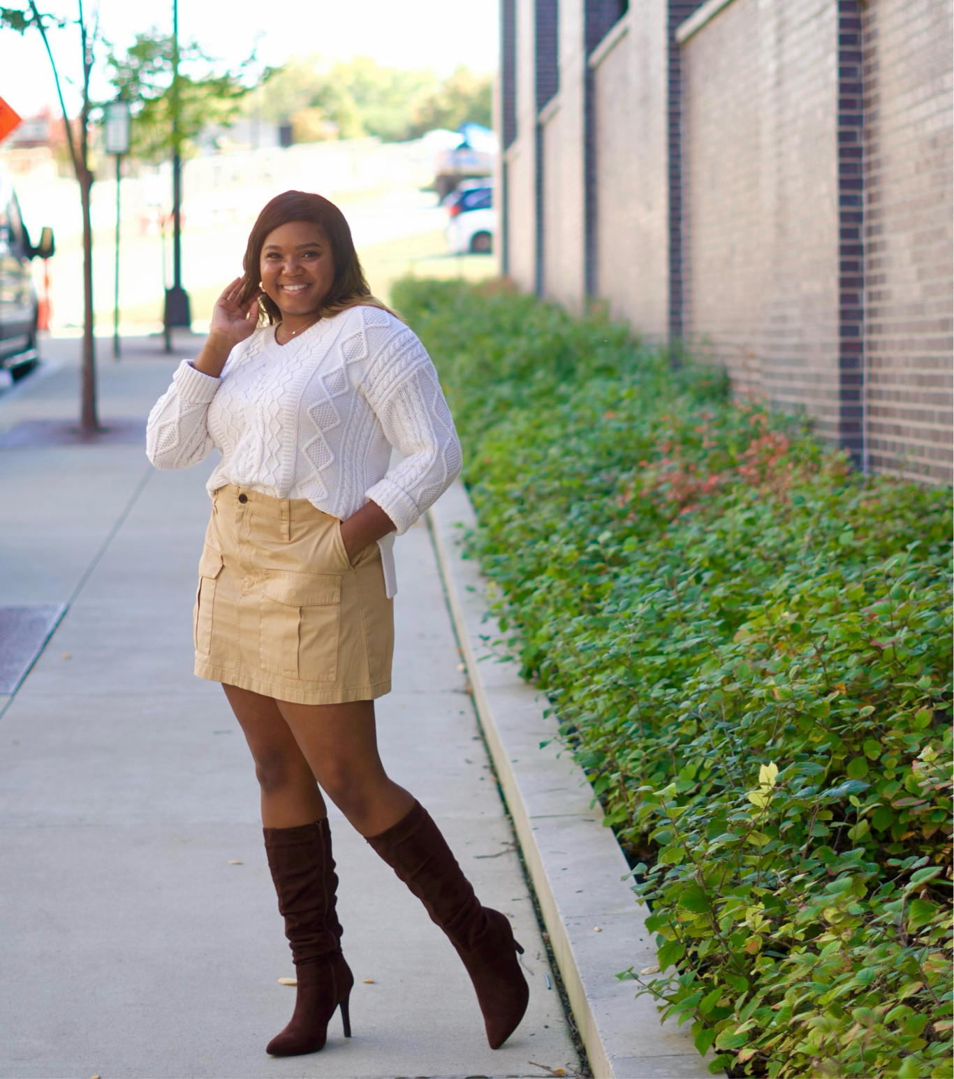 Temps are dropping but not quite cold for a full fall get up. A knitted sweater, utility skirt, and knee high boots are the perfect match! 🍁☺️

#LTKplussize #LTKstyletip #LTKSeasonal