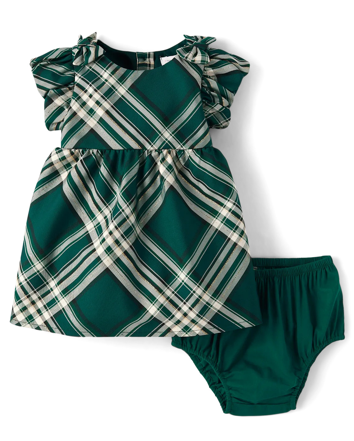 Baby Girls Matching Family Bow Plaid Satin Fit And Flare Dress - green | The Children's Place