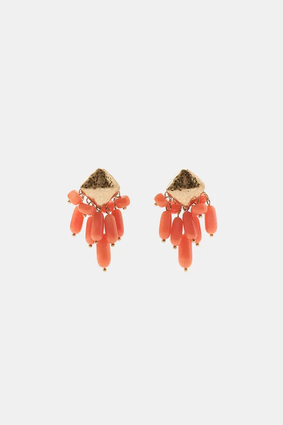 Rhombus-shaped metal stud earrings with contrasting multi-bead drops in various shapes and sizes.... | Zara US