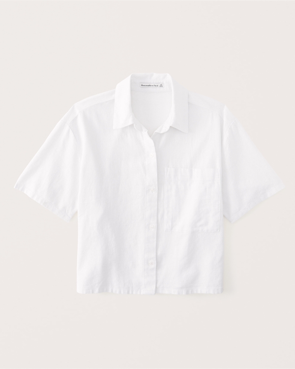 90s Cropped Boxy Linen-Blend Button-Up Shirt | Abercrombie & Fitch (US)