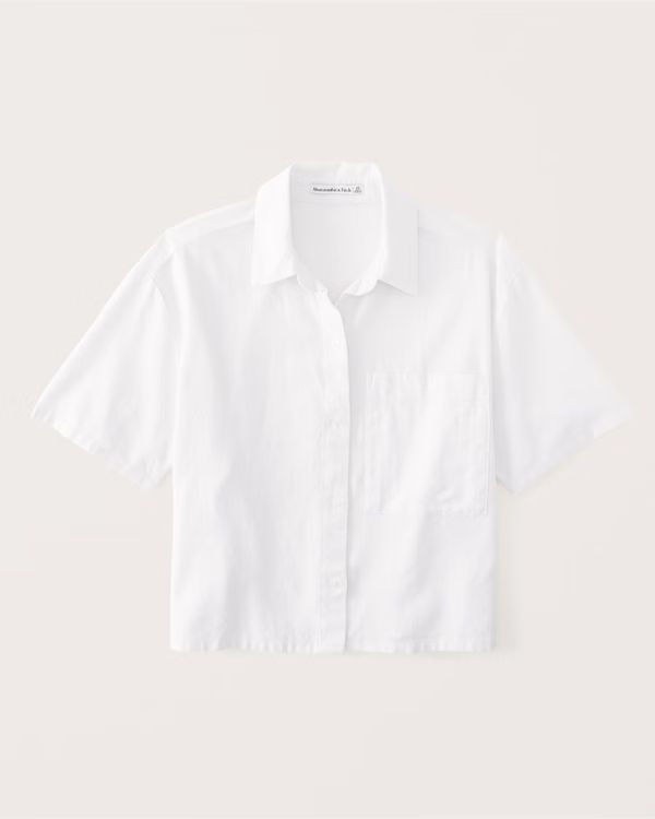 Women's 90s Cropped Boxy Linen-Blend Button-Up Shirt | Women's Tops | Abercrombie.com | Abercrombie & Fitch (US)