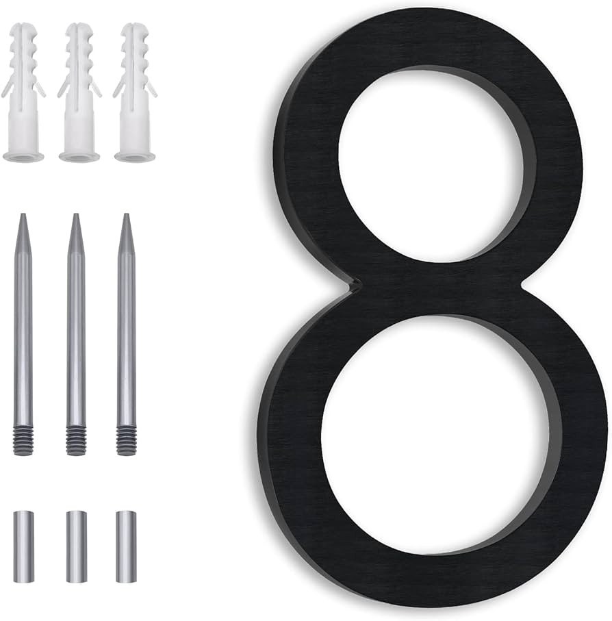 8 Inch Numbers For Address On House, Modern House Numbers Metal Black address Street Large Modern House Numbers Floating Mount Or Flush Mount Aluminum Home Door Number 8 | Amazon (US)