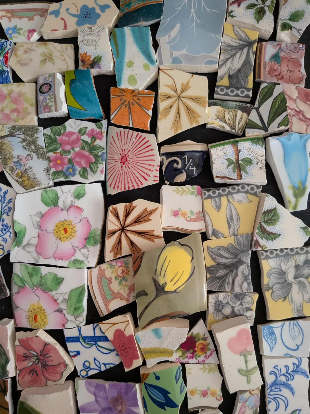 Mosaic Tiles Vintage Floral Flower Ceramic Porcelain Broken Plate Dish Lot - Etsy | Etsy (US)