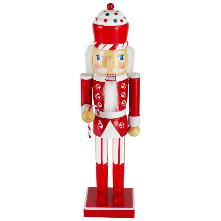 Northlight 14" Red and White Wooden Candy Cane King Christmas Nutcracker | Target